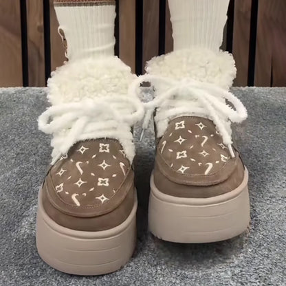 Platform Fleece Lace-Up Snow Boots
