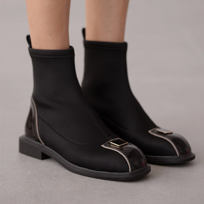 Square-shaped Accessory Details Women's Elastic Boots