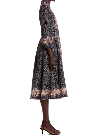 Floral Print Mandarin Collar Midi Dress