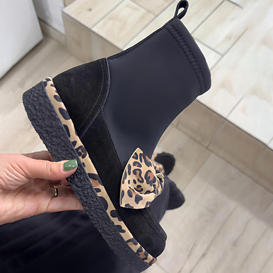 Bow Leopard Flat Ankle Boots