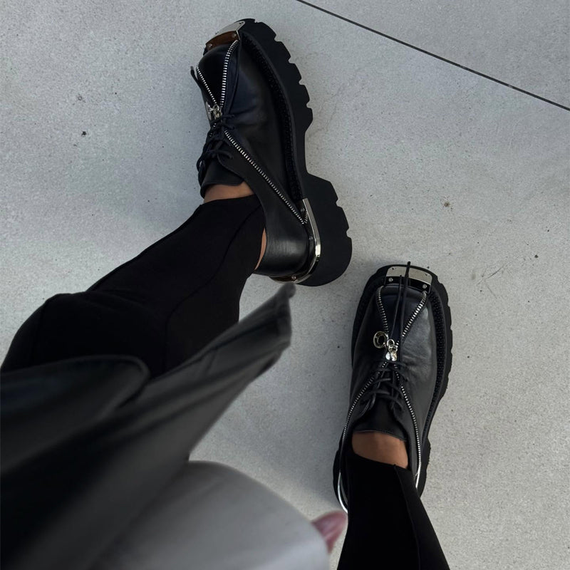 Zip-soled Leather Shoes With Square Toe