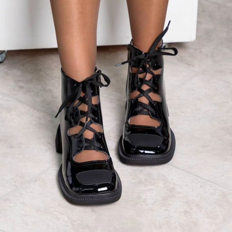 Square Toe Platform Stylish Lace-Up Boots