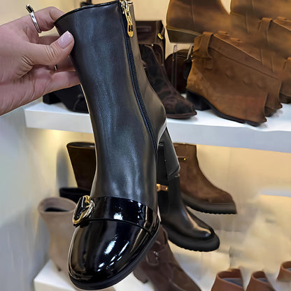 Metal Floral Thick Side Zip Ankle Boots