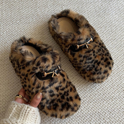 Fleece-lined Platform Slippers With Imitation Mink Hair