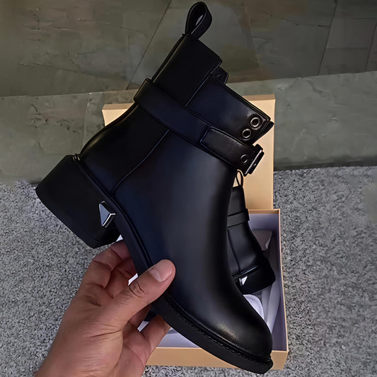 Studded Buckle Detail Ankle Boots