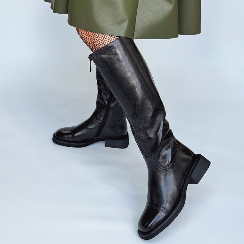 Square Heel Fleece-lined Zip Up Boots