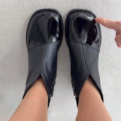 Square Low Heel Side Zip Boots