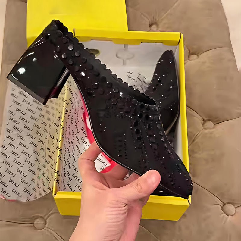 Rhinestone Sparkle Platform Slippers With Square Heel