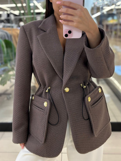 Drawstring Waist Pockets Blazer