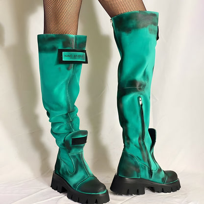 Zip Up Thick-soled Over-the-knee Boots