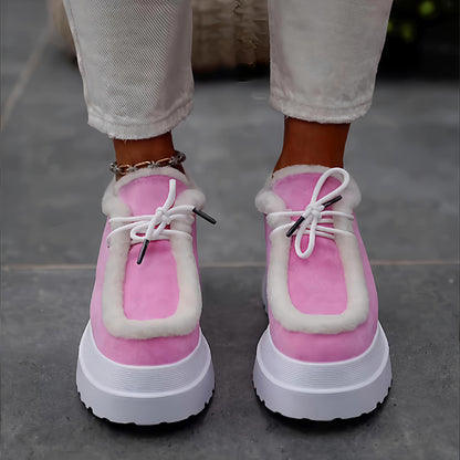 Lace-Up Woolly Platform Shoes