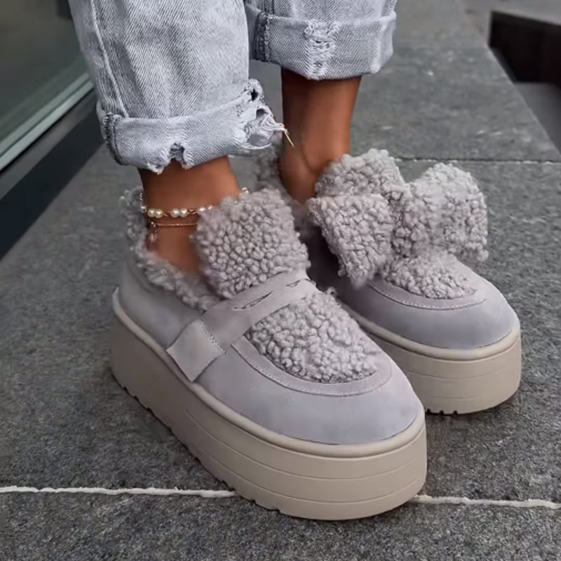 Platform Asymmetrical Bow Detail Snow Boots