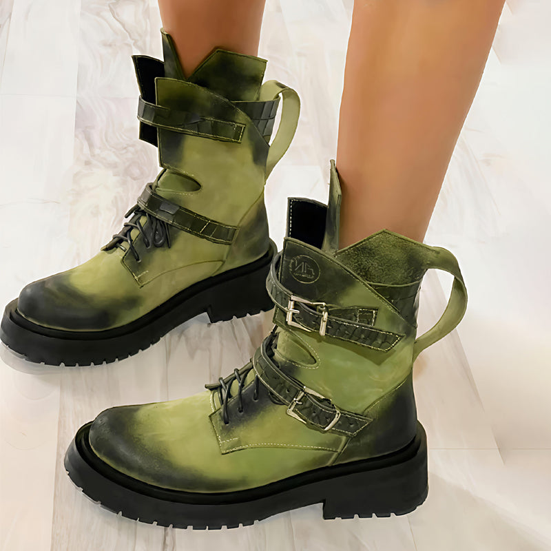 Thick-soled Belt Buckle Embellished Martin Boots