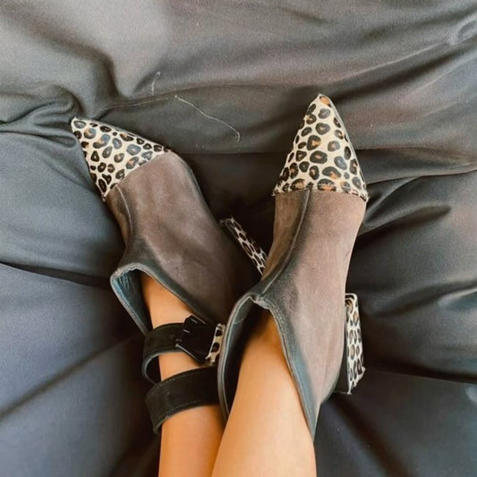 Leopard Print Pointed-Toe Coarse-Heeled Boots