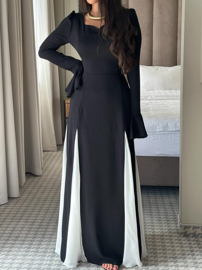 Elegant Patchwork Flared Sleeve Dress