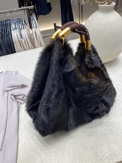 Faux Fur With Gold Handbag