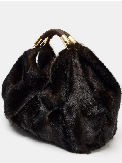 Faux Fur With Gold Handbag