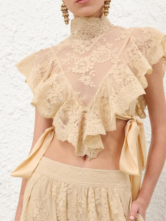 Lace Cut-Out Lace-Up Top