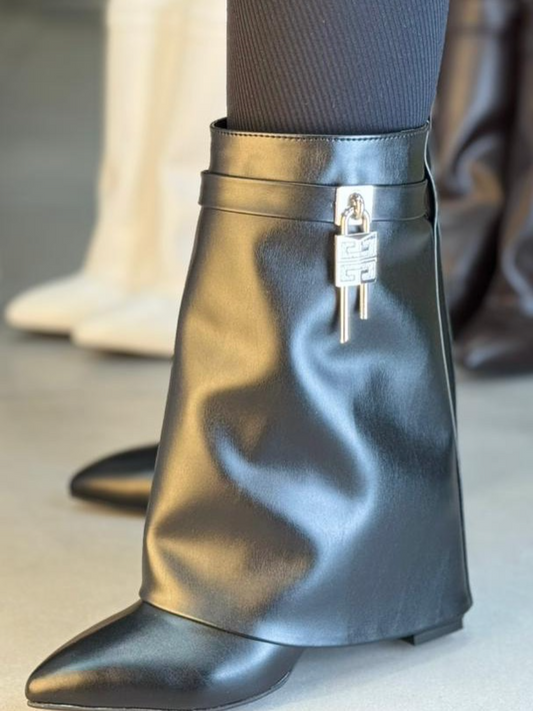 Solid Color Boots With Metal Buckle