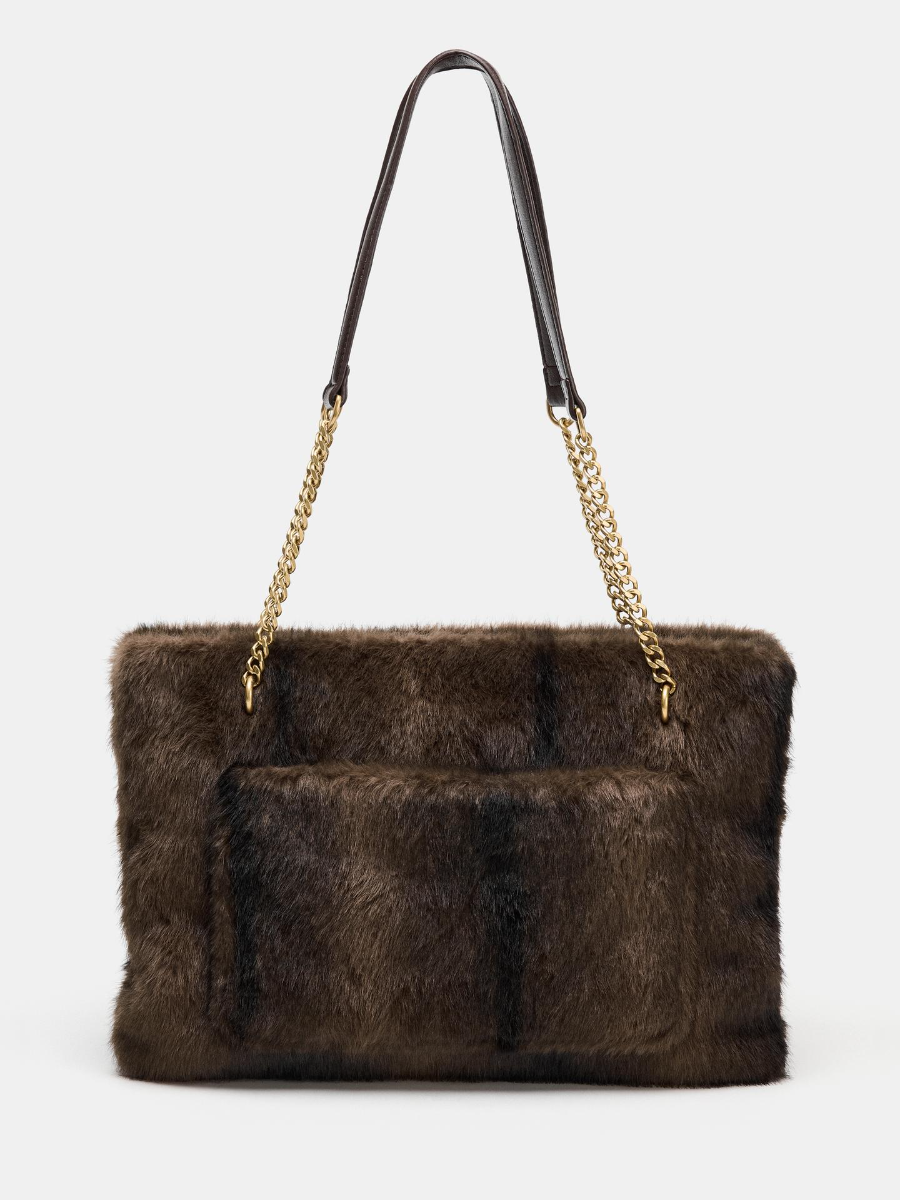 Plush Gold Chain Shoulder Bag