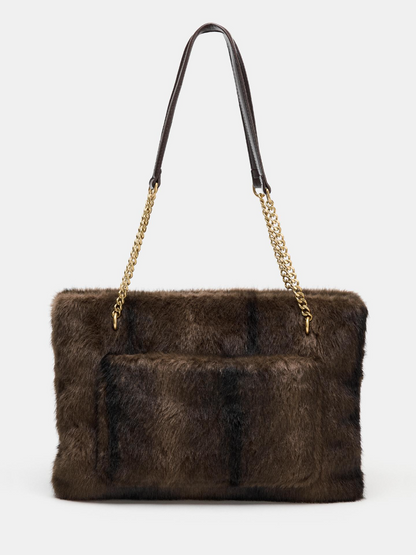Plush Gold Chain Shoulder Bag