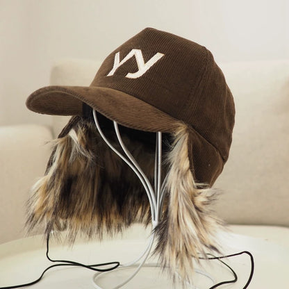 Yy Letter Embroidered Corduroy Baseball Cap
