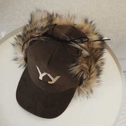 Yy Letter Embroidered Corduroy Baseball Cap