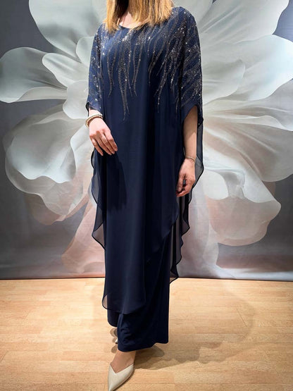 Chiffon Shinny V Neck Top & Jumpsuit