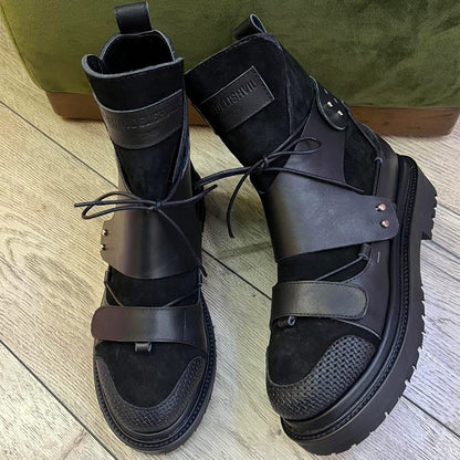 Patchwork Platform Round Toe Martin Boots