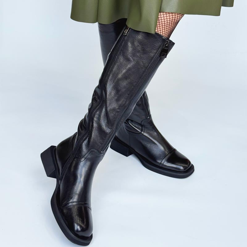 Square Heel Fleece-lined Zip Up Boots