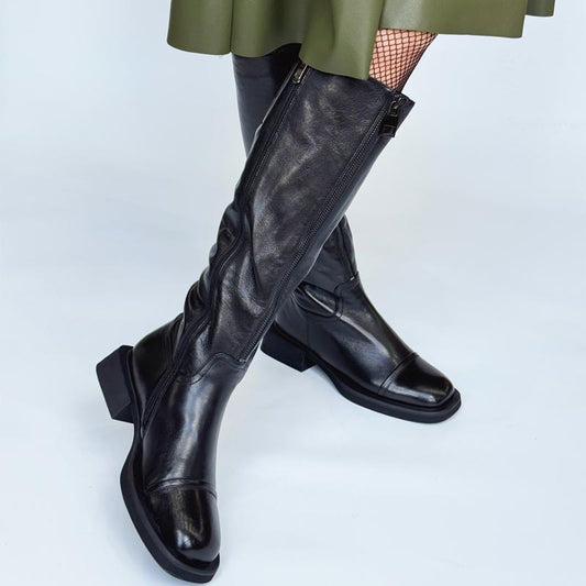 Square Heel Fleece-lined Zip Up Boots