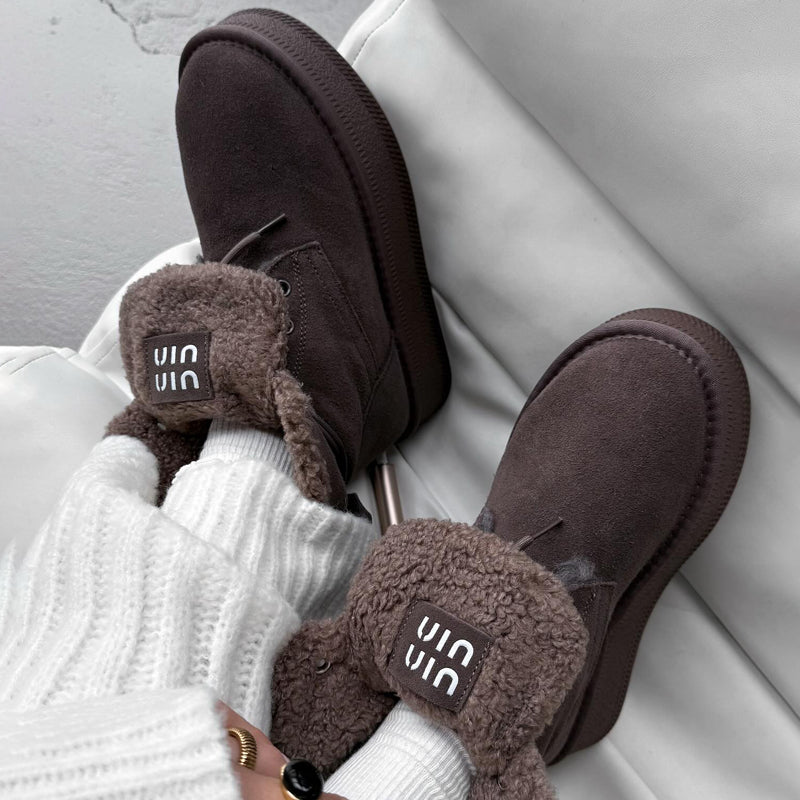 Platform Fleece Lace-Up Snow Boots