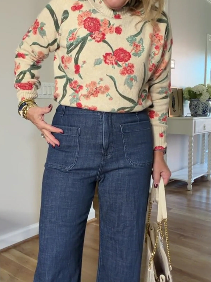 Floral Print Knitted Two Pieces Dress