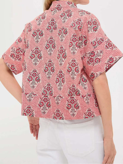 Stand Collar Floral Print Shirt