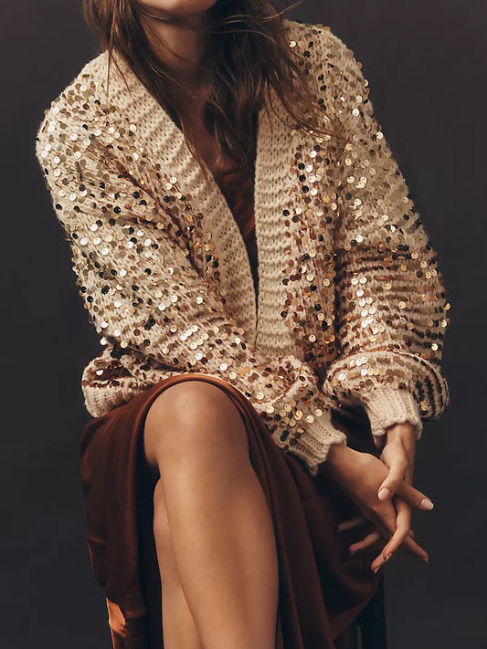 Sequin Open Front Cardigan Sweater