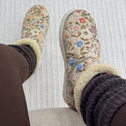 Floral-Print Lambswool Flat Snow Boots