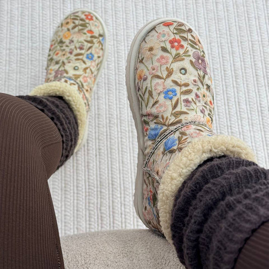 Floral-Print Lambswool Flat Snow Boots