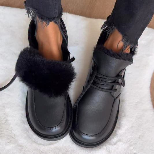 Round-toe Velvet Flat Lace-up Shoes