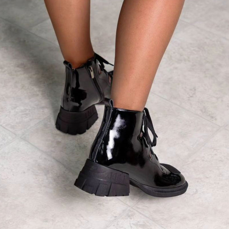 Square Toe Platform Stylish Lace-Up Boots