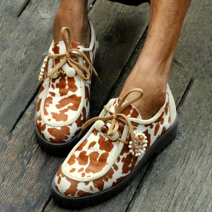 Faux Fur Beaded Round-toe Loafers