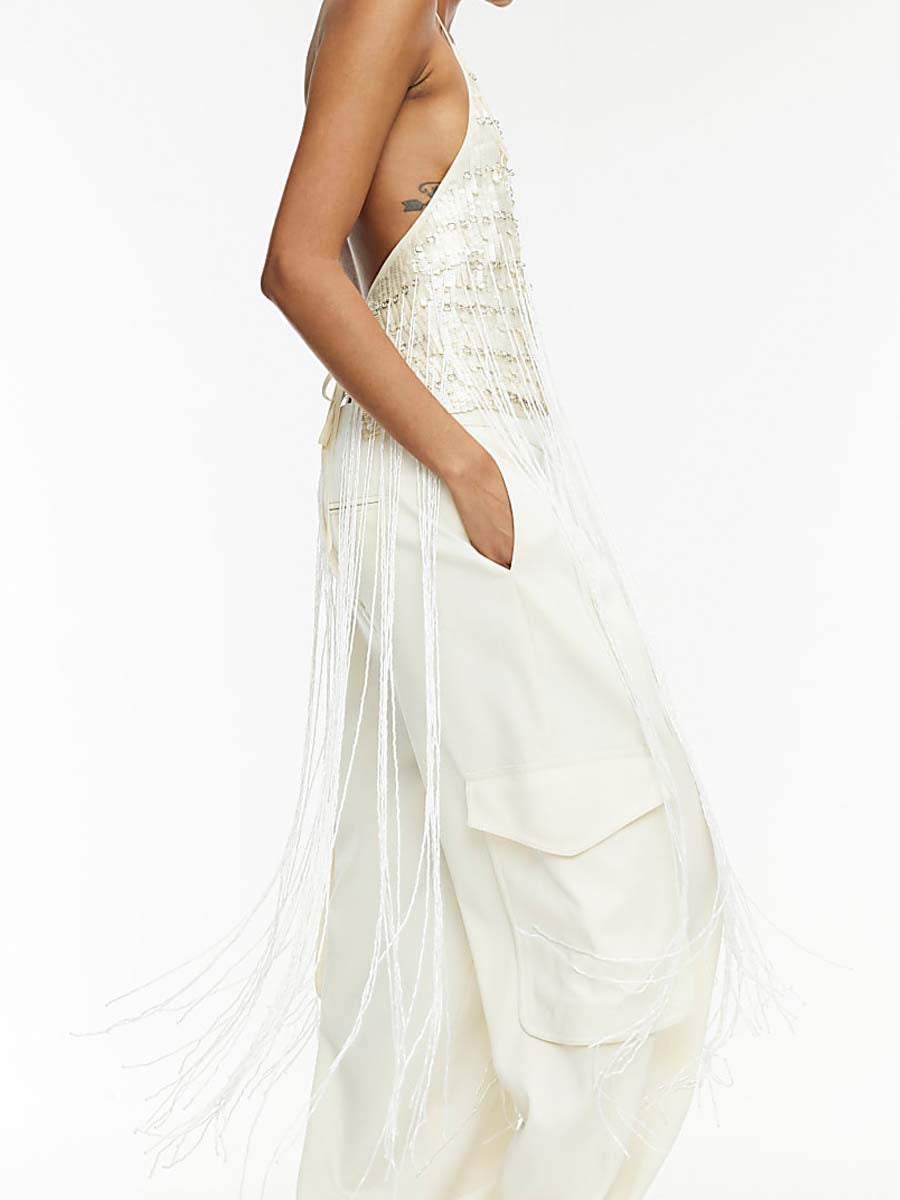 Fringe Sequin Halterneck Top
