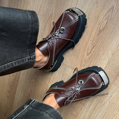 Zip-soled Leather Shoes With Square Toe