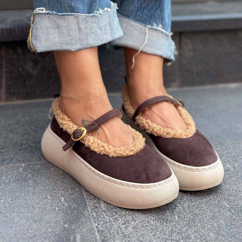 Faux Suede Fleece-lined Ballet Flats