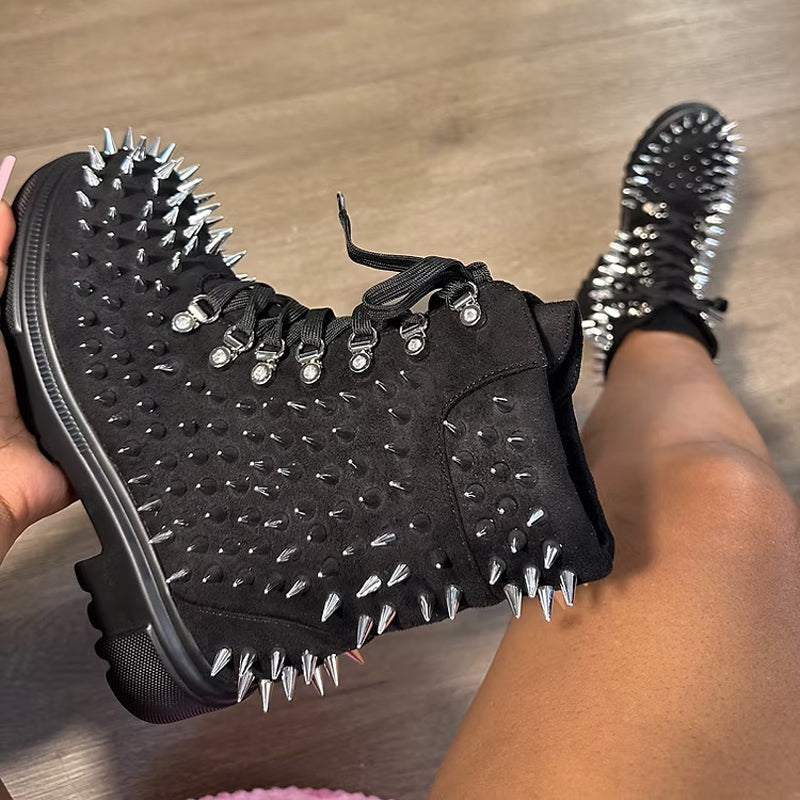 Silver Spiked Lace-up Platform Martin Boots