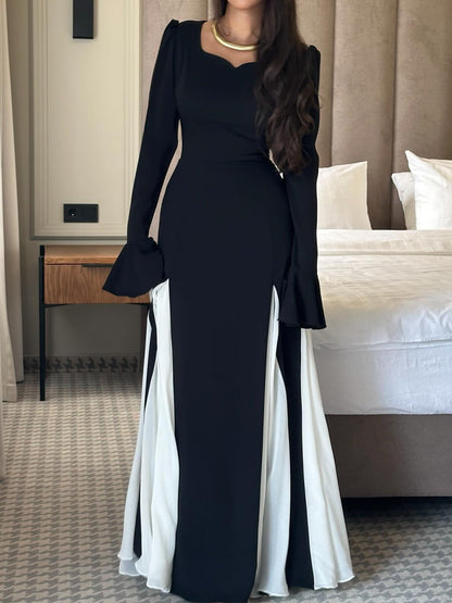 Elegant Patchwork Flared Sleeve Dress