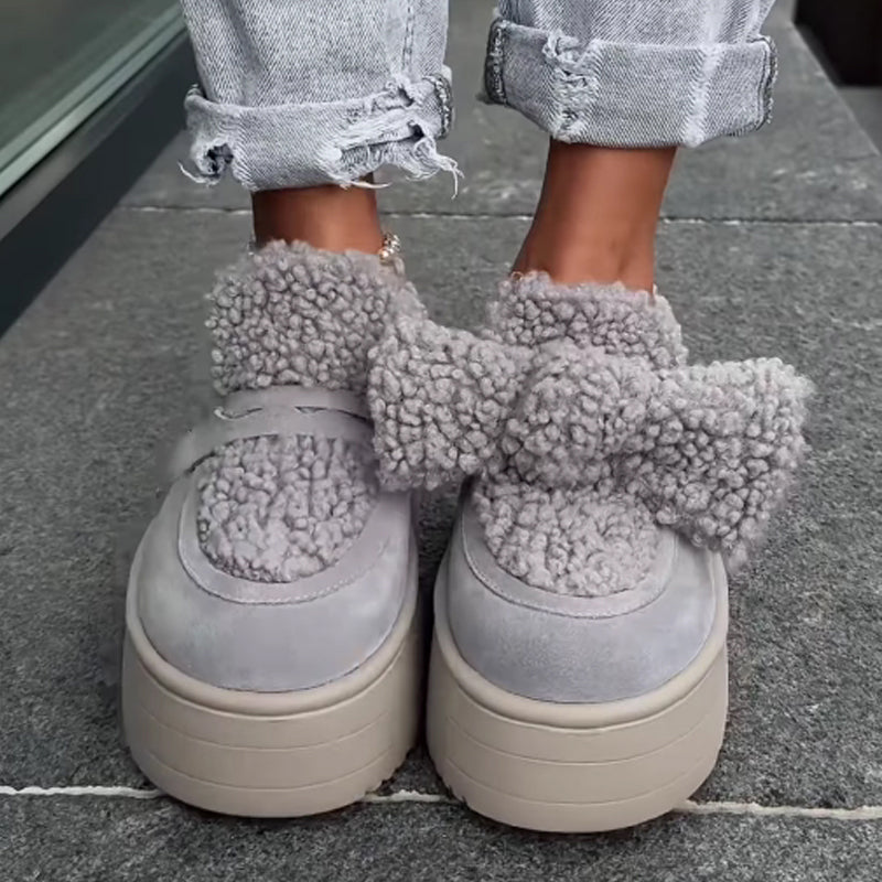 Platform Asymmetrical Bow Detail Snow Boots