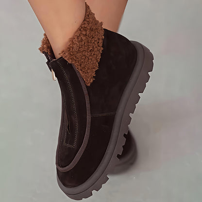 Zip Up Fleece-lined Round-toed Boots