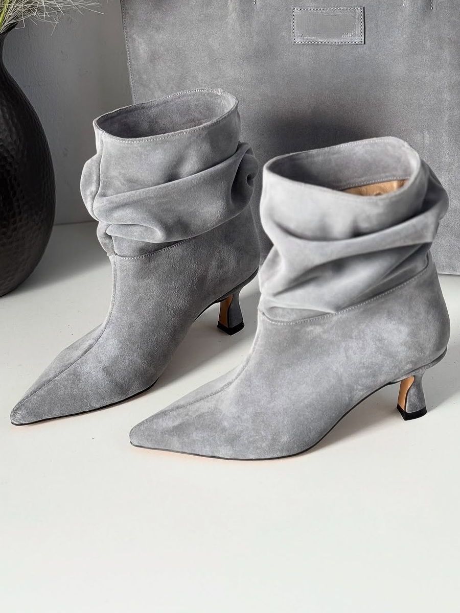 Suede Pleated Naked Boots