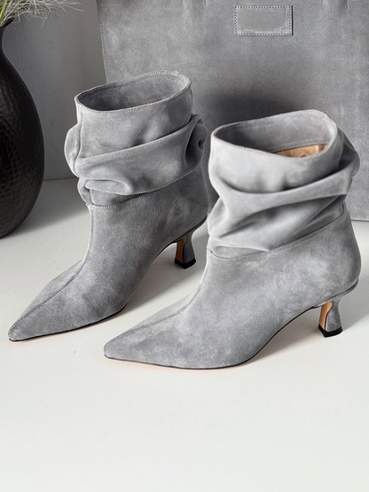Suede Pleated Naked Boots