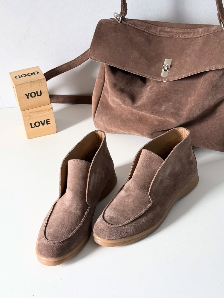 Matte Suede Moc-Toe Ankle Boots